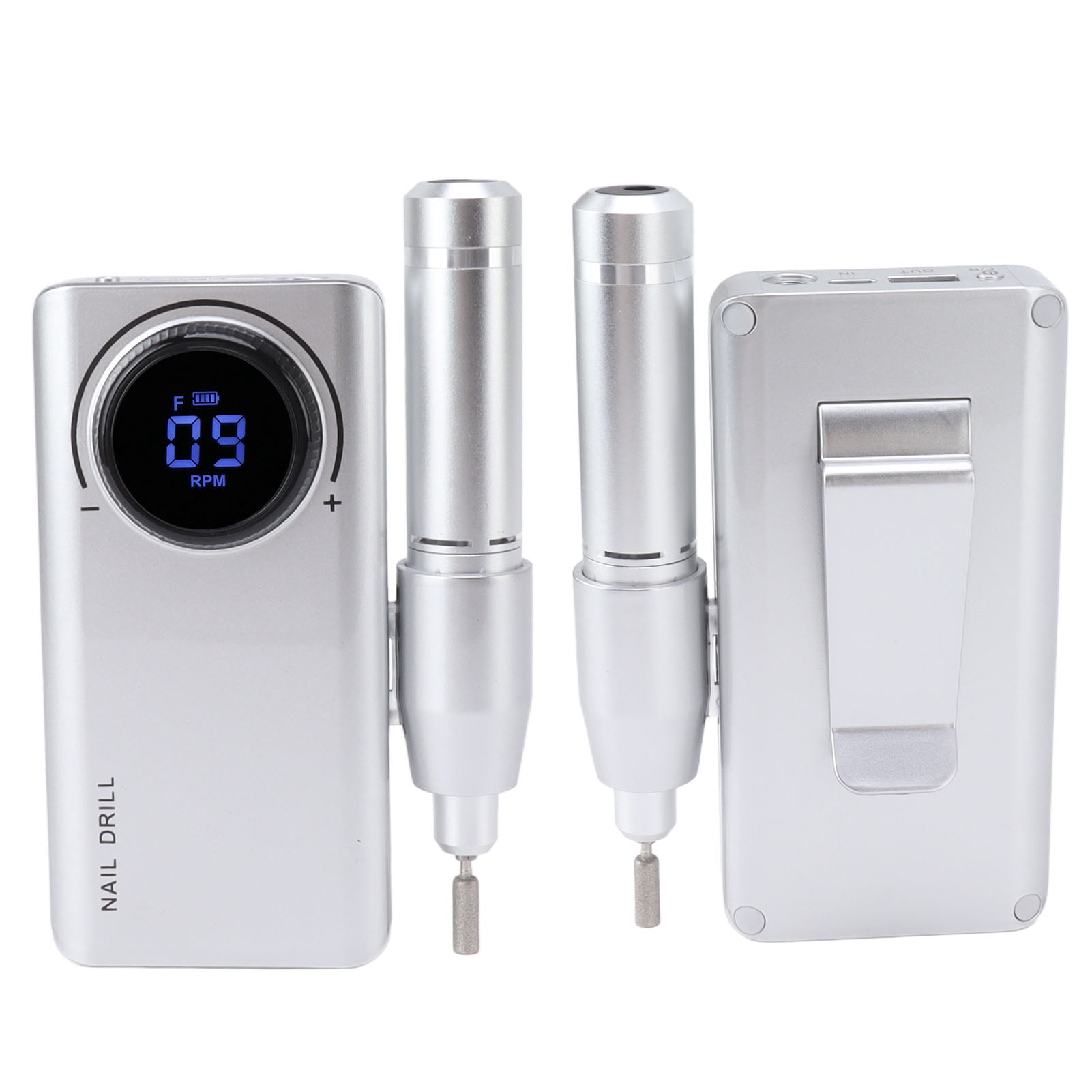 Rupoun Electric Nail Drill Machine 35000RPM Rechargeable Efile Nail Polishing Grinding Equipment with LED Display Portable Professional Salon Set Silver (8.66 inches / 22 cm)