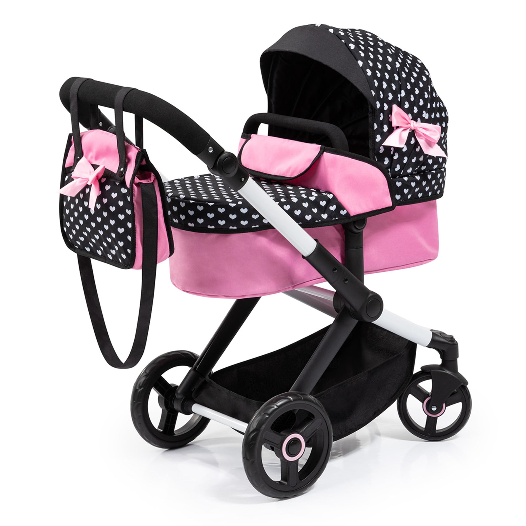 Bayer Design Dolls Pram Xeo Shapes Navy Pink Matching Handbag Adjustable Handle For Dolls Up To 20