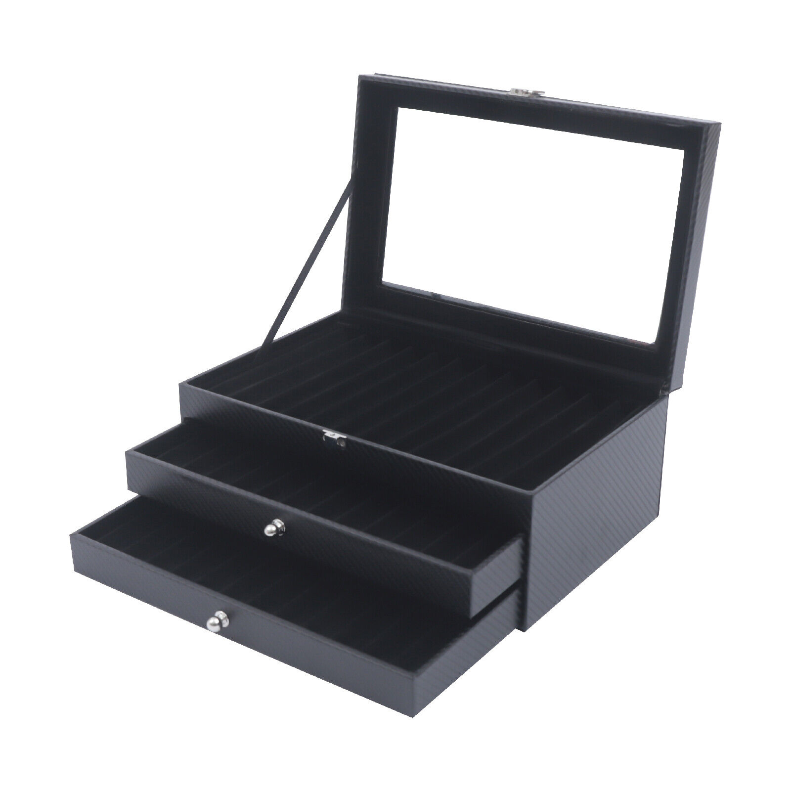 Miumaeov 36 Slots Fountain Pen Display Case Black Flannel Pen Organizer Box with Glass Lid 3 Layer Pen Collection Display Case with Drawer for Gift