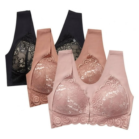 

3pcs Front Closure Bra 3/4 Cup Bra Push up Bra Floral Lace Bra Padded Wire Free Bra U-shape Back Thin Bralette Women Thin Section Nursing Bra Vest Type Gather Underwear