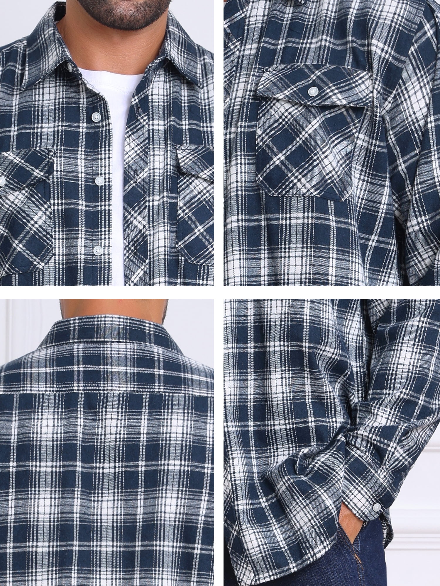 DARING DIVA Men's Contrast Color Slim Fit Long Sleeved Button Down Shirts 2XL Navy White