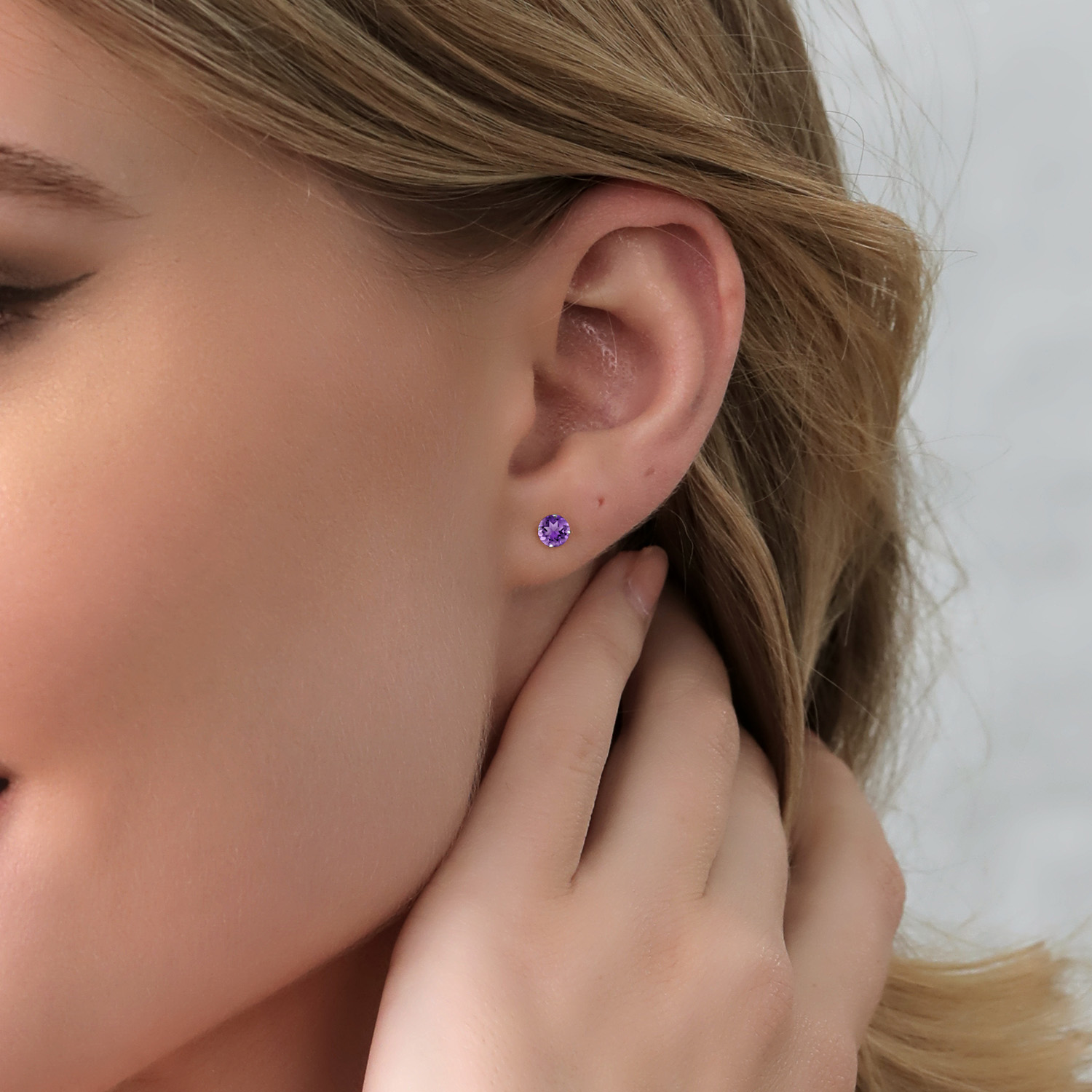 Gem Stone King 925 Sterling Silver Purple Amethyst Stud Earrings for Women Men (0.95 Cttw, Gemstone Birthstone, Round 5MM)