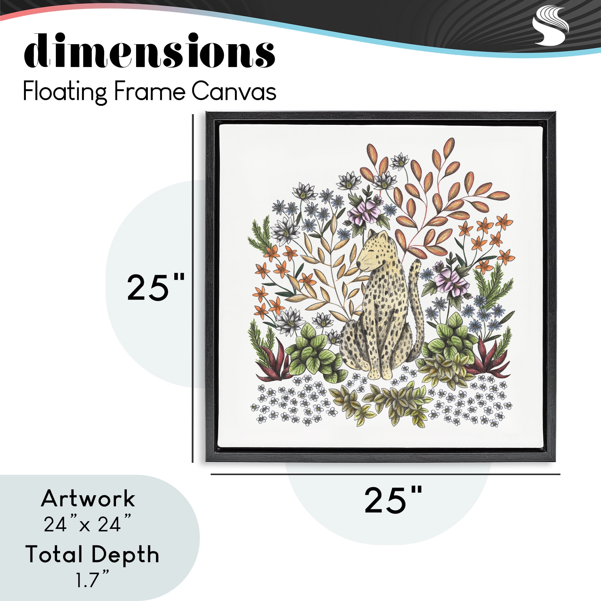 Jungle Wildlife Leopard Black Framed Floater Canvas Wall Art, design by Cecilia Battaini