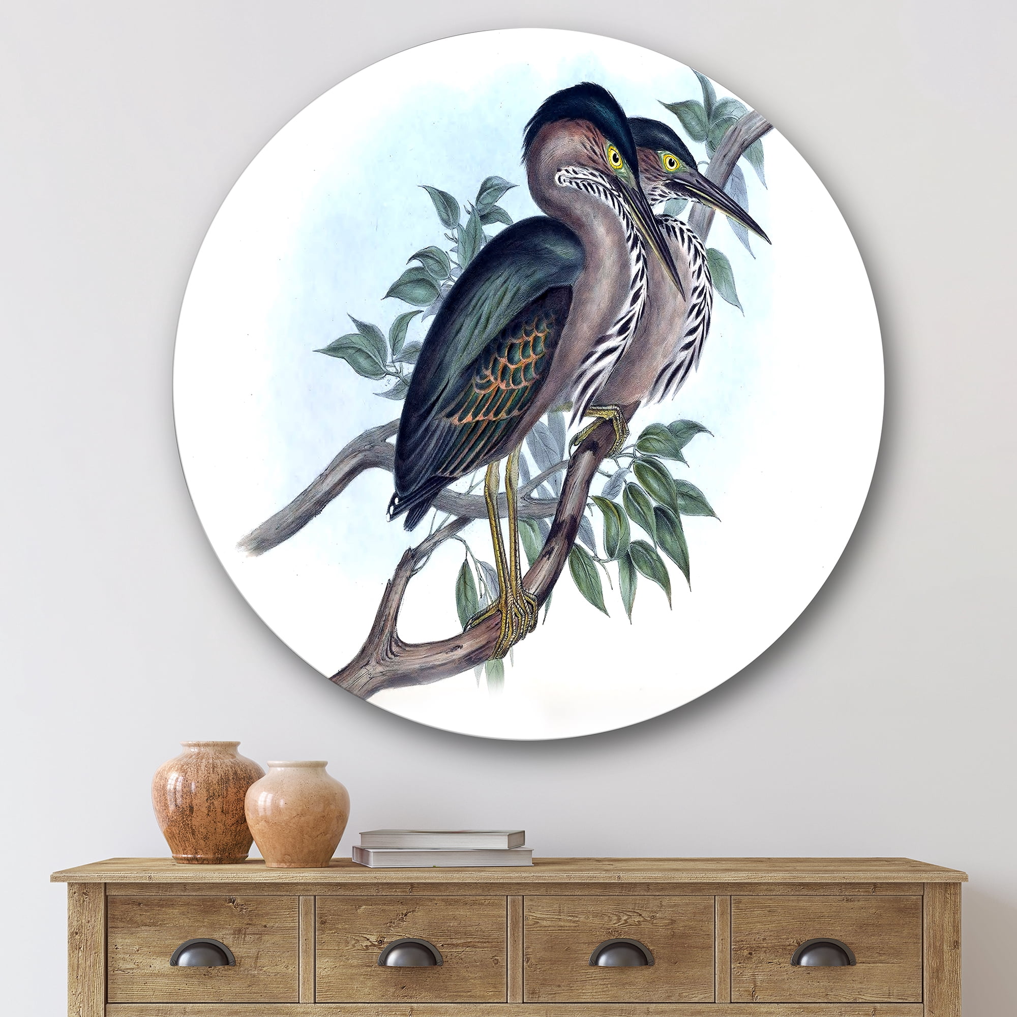 Designart 'Ancient Australian Birds VII' Traditional Circle Metal Wall Art 36x36 - Disc of 36