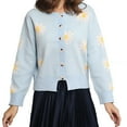 thumbnail image 2 of Ladies Casual Sweater Cardigans Button Up Long Sleeve Daisy Flowers Print Trendy Soft Knit Jacket Outerwear (Small, Sky Blue), 2 of 4