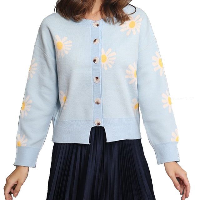 Birdeem Cardigan Tricoté à Manches Longues Imprimé Floral Décontracté pour Femmes
