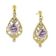 thumbnail image 4 of 1928 Jewelry Gold Tone Lavender Porcelain Rose With Crystal Accent Filigree Drop Earrings, 4 of 4