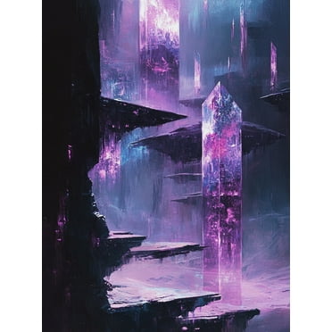 Mystical Amethyst Cave Art Print – Ethereal Purple Crystal Grotto, Fantasy Landscape Wall Decor