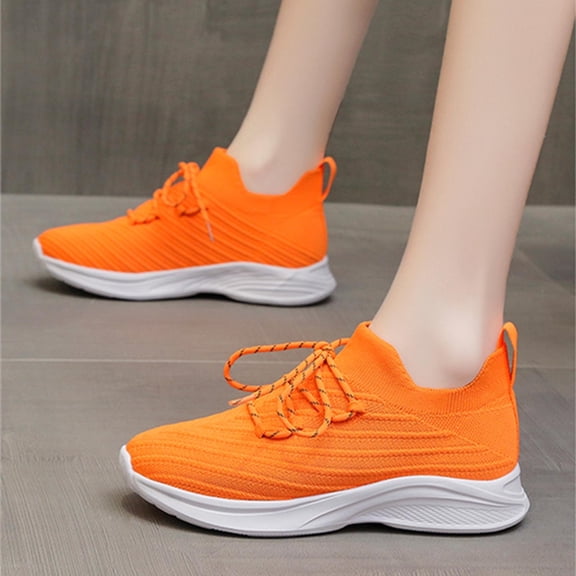 Vedolay Flats Sneakers Women's Platform Wedge Slip-On Sneakers,Comfortable Sole Round Toe Sneakers,Orange 8