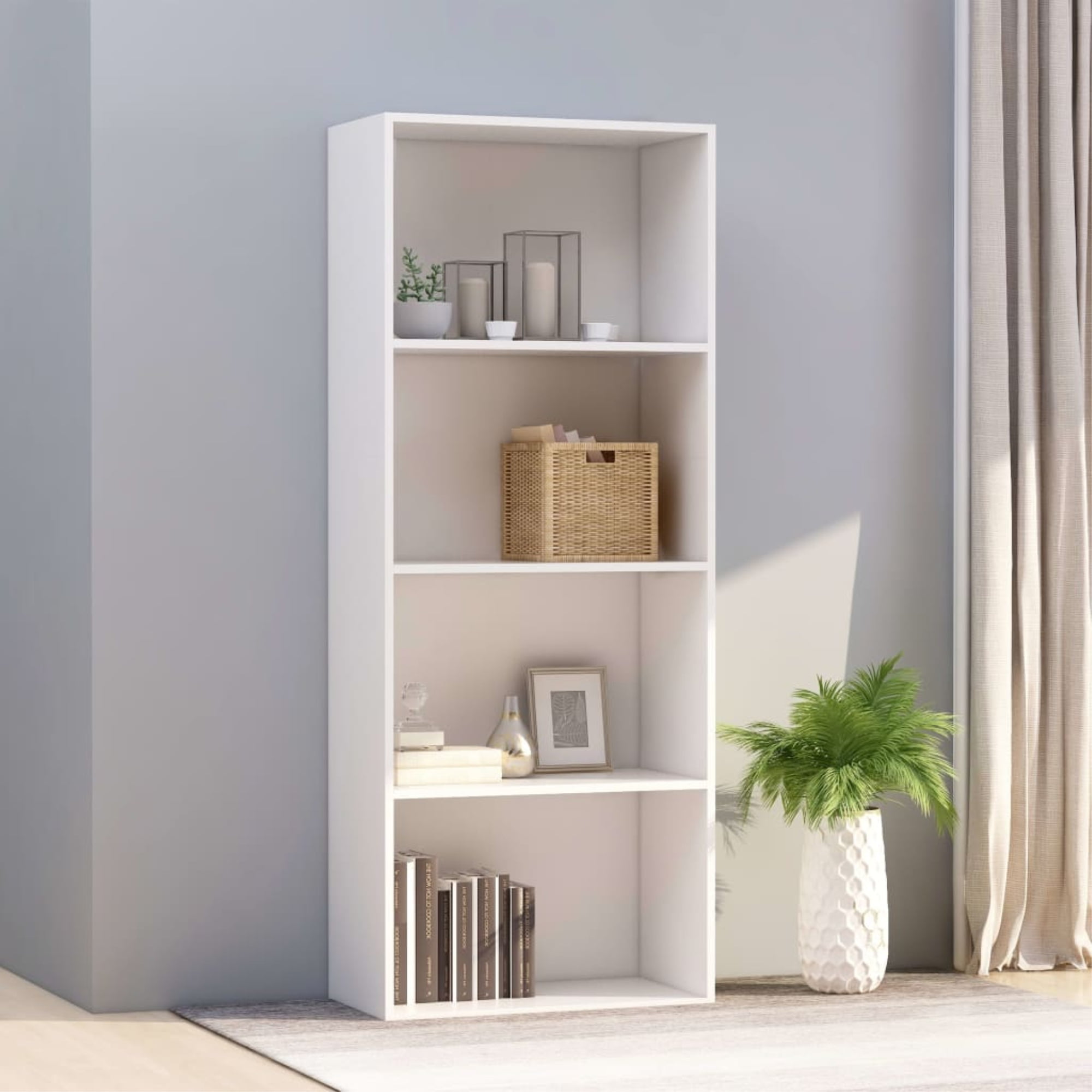 vidaXL 4-Tier Book Cabinet Minimalist White Chipboard Shelf Stand Organizer 