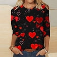 thumbnail image 1 of Promotions d'Été! Aqestyerly T-Shirt Imprimé Mode Saint-Valentin pour Femmes Manches 3/4 Blouse Col Rond Hauts Décontractés, 1 of 5