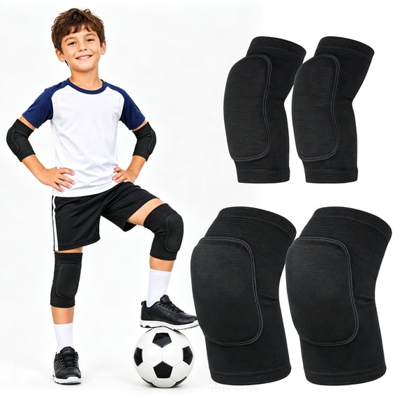 Amaopus Volleyball Knee & Elbow Pads Set for Kids Youth, Flexible Protective Arm and Knee Sleeves for Basketball, Football, Running, Soft Cushioned Support, Medium