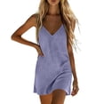 thumbnail image 5 of Smsaxvxz Women's Summer Cotton Line Dresses Fashion Solid V Neck Spaghetti Strap Sundress Casual Loose Mini Dress Purple S, 5 of 8