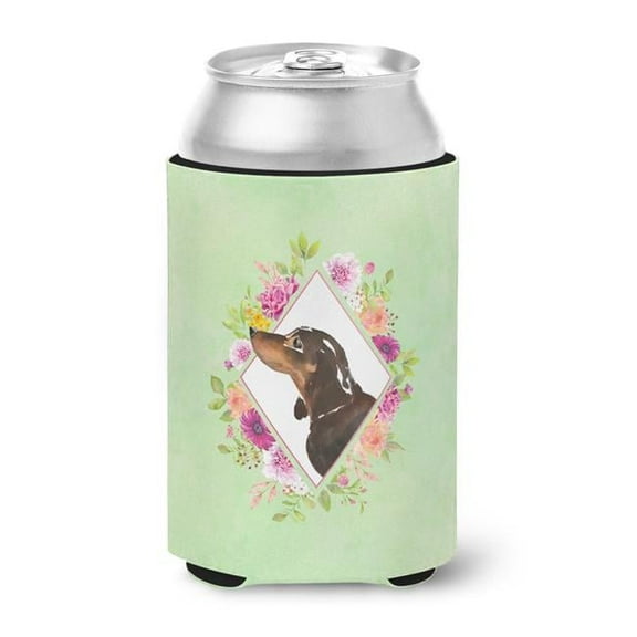 Black & Tan Dachshund Green Flowers Can or Bottle Hugger
