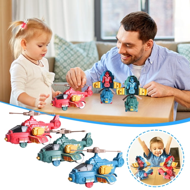 XWSHYW Juguete para Niños Helicóptero de Deformación Por Colisión Inercial Convertido En Avión Robot, Coche de Juguete para Niños, Regalo de Cumpleaños