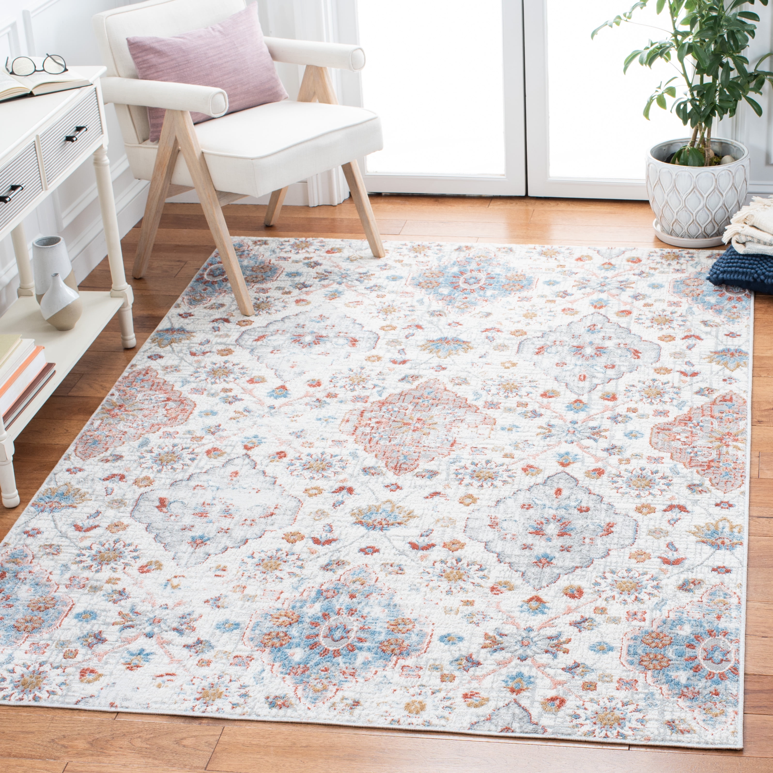 SAFAVIEH Shivan Deloris Floral Damask Area Rug, Ivory/Rust, 4' x 6'