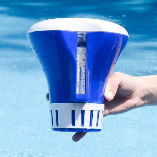 Dispensador flotante de tabletas de cloro para spa de piscina, flotador con termómetro incorporado, capacidad para tabletas de cloro de 1 "o 3", ideal para piscina enterrada