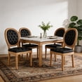 thumbnail image 4 of DONICK French Upholstered Dining Chairs,Farmhouse Round Back Tufted Solid Wood For Kitchen,Restaurant(PU,Black,Set of 4), 4 of 10