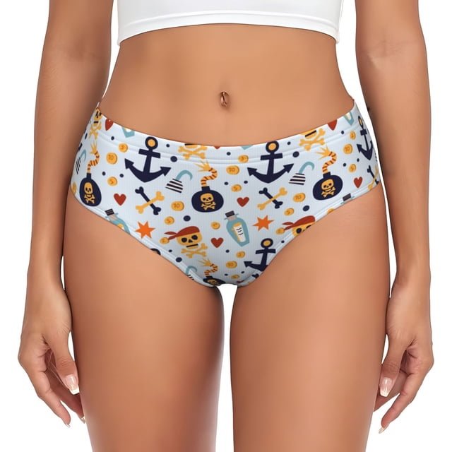 Balery Pirate Skull And Anchor Ropa Interior de Algodón para Mujer con Dibujo – Braguitas Cómodas y Elásticas, Estilo Clásico-4X-Large