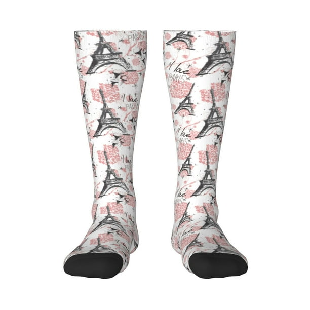 Fotbe Paris Calcetas Divertidas Estampadas para Hombre y Mujer, Calcetas de Algodón hasta la Rodilla para Caminar, Correr, Enfermería y Embarazo