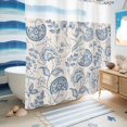 thumbnail image 5 of No Hook Shower Curtain, Blue Paisley Shower Curtains for Bathroom with See Through Top Window, Vintage Boho Flower Botanical Leaf Branch Waterproof & Washable Bath Curtain Long 72"x78", 5 of 9