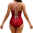 thumbnail image 7 of jobturf Womens One Piece Swimsuits Trendy Cross Back Swim Bodysuits Summer Beach Vacation Bathing Suits Color Block Lace Up Swimwear S-XXL, 7 of 7