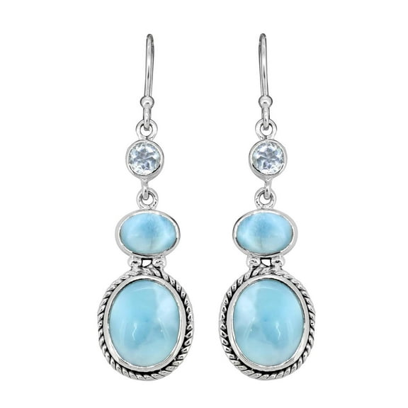 Yo Treasure Women Larimar Blue Topaz Dangle Earrings 925 Silver