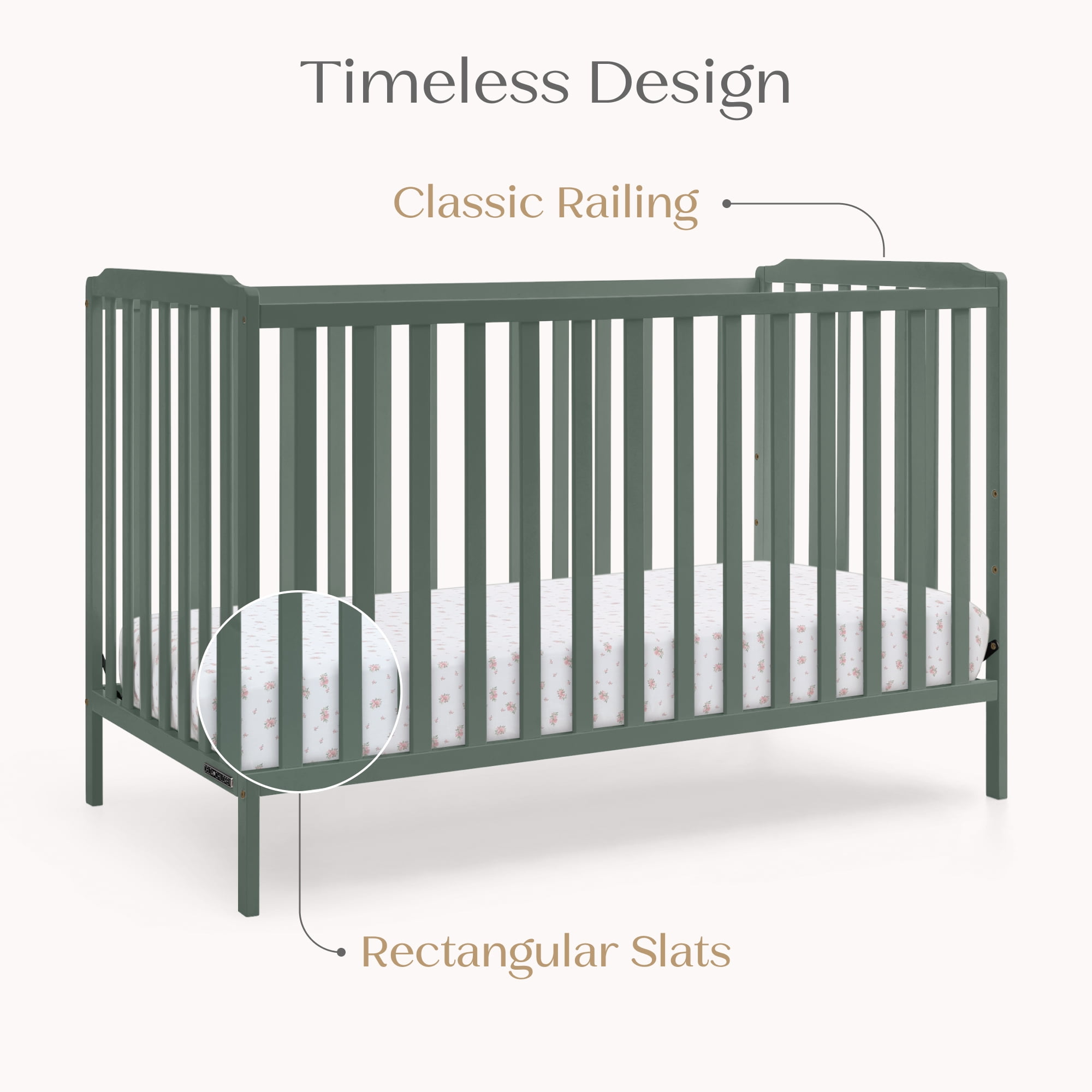 Delta Children Emmie 4-in-1 Convertible Crib - Converts from Baby Crib to Toddler Bed, Daybed and Sofa Bed, Fits Standard Full-Size Crib Mattress, Grassy Glen