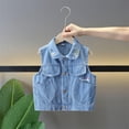 thumbnail image 4 of Gamivast Denim Vest Girls Boys Plaid Sleeveless Button Down Lapel Collar Jacket with Pockets Stylish Jeans Spring Outerwear Back-To-School Outfits, 4 of 6
