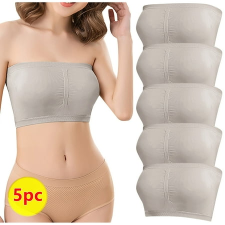 TrendVibe365 Strapless Bra for Big Bust Women Multipack Bandeau Stretchy No Wire Push up No Show Bralettes Corset Top Full Coverage Sexy Lingerie Gray L