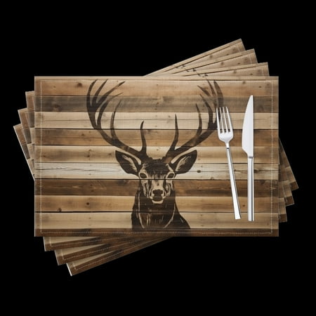 

BaHomeck placemats Set of 4 Rustic Wood Slats With The Silhouette Of Deer Cotton Linen rectangle Placemats for Kitchen Dining Table Indoor Outdoor 18*12inch