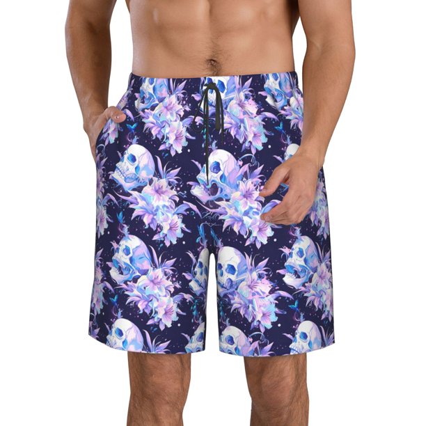 Fotbe blue starry sky Skull flower Trajes de Baño Estampados para Hombre, Shorts de Verano de Secado Rápido, Ropa de Playa, Bañadores-XX-Large