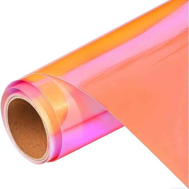 Holographic Adhesive Vinyl Roll - Permanent Craft Glossy & Waterproof Vinyl | 12" x 6\' | for Decal, Signs, Stickers, Opal Coral Orange