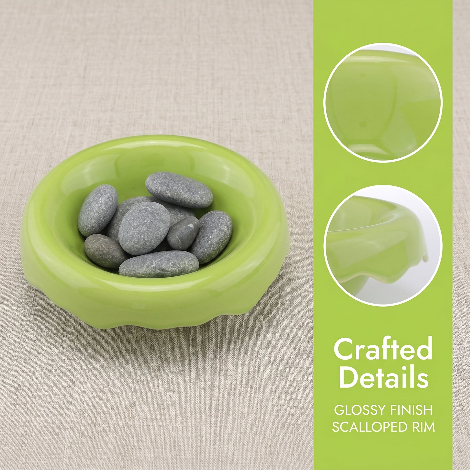Unique Bargains Sage Green Ceramic Wavy Scalloped Tray Bowl Green 5.8" x 5.8" x 2.1"