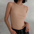 thumbnail image 4 of Women's Ribbed Sleeveless Tank Top, Slimming Knit Pullover Sweater, Solid Color Round Neck Base Layer, Versatile Casual Top, Everyday Basic Rose Gold A, 4 of 5