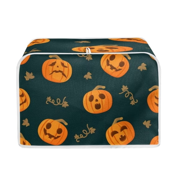 Suhoaziia Halloween Toaster Cover 4-Slice for Women Kitchen Gift,Anti Dirty Pumpkin Green Wide Slot Toaster Dust Covers,Scratchproof Bread Maker Machine Organizers Bag