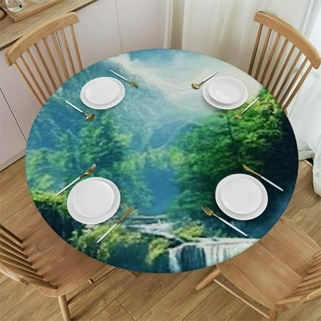 

SHERONV Waterfall River Forest Round Tablecloth Stain-Resistant Washable 42 -46