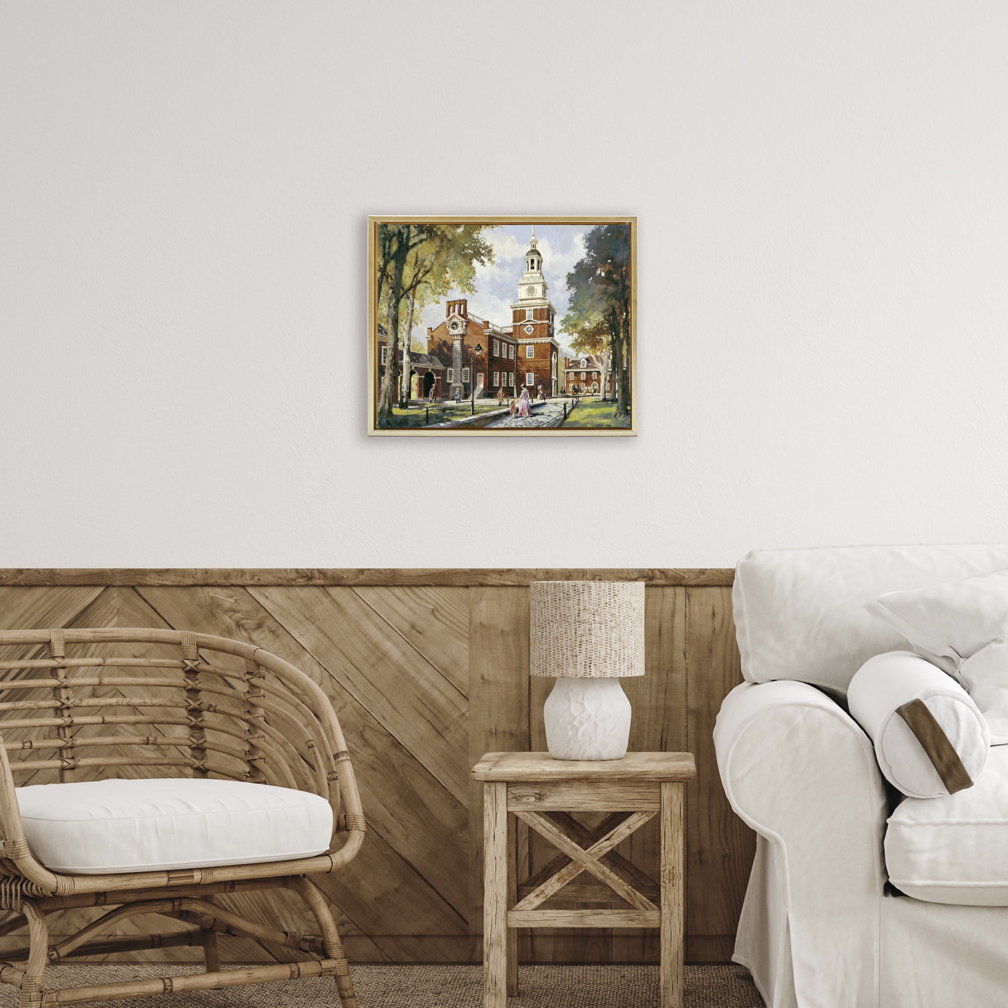 Independence Hall Colonial Times Gold Framed Floater Canvas Wall Art, design by Wind River Studios