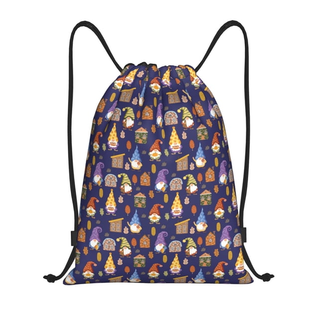 Saiise Gnomes And Houses Pattern Sports Drawstring Backpack - String Swim Gym Bag with Wet Proof Pocket for Women&Men-Medium