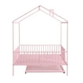 thumbnail image 4 of EUROCO Metal Full Size Low House Bed with Roof and Trundle for Kids, Pink, 4 of 15