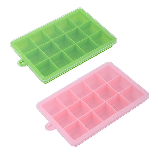 Paquete de 2 bandejas de cubitos de hielo de silicona con tapas Juego de moldes de cubitos de hielo de fácil liberación para whisky, molde de pastel de silicona para alimentos para bebés Vhermosa