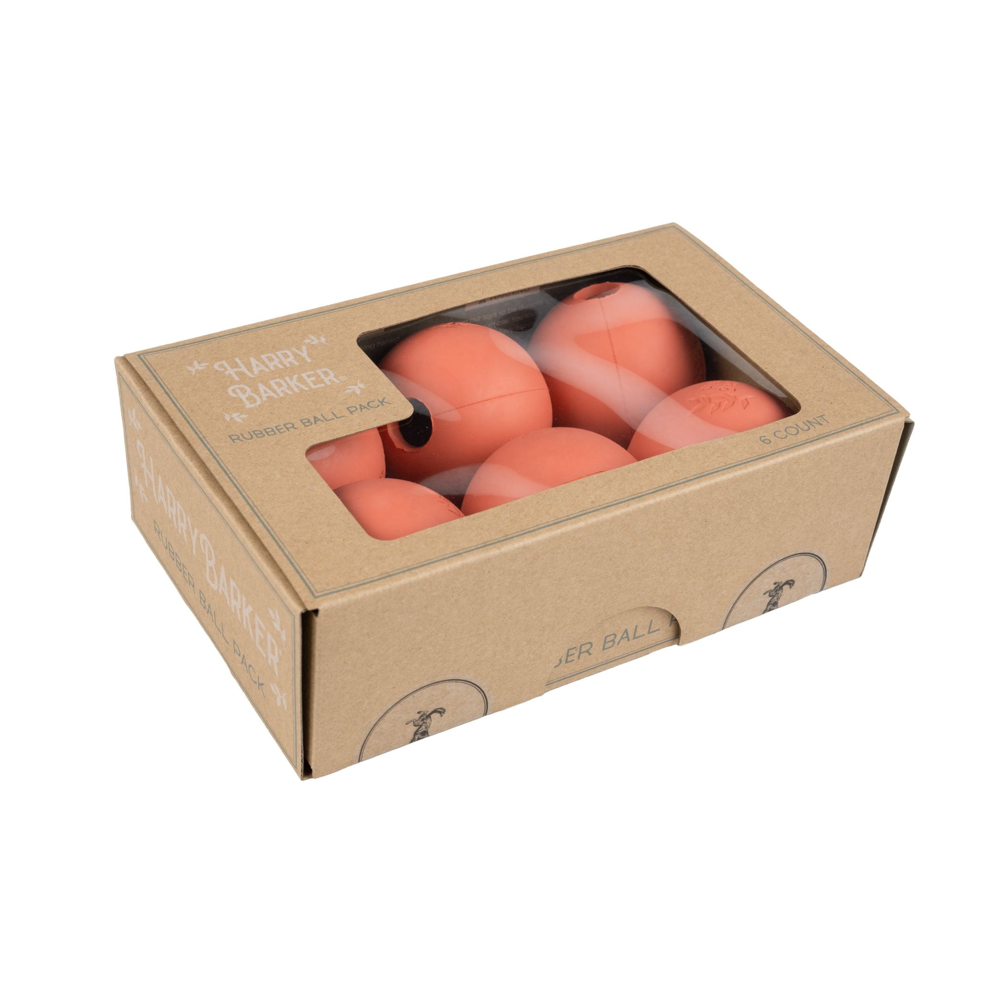 Harry Barker Durable All-Natural Rubber Balls for Dogs, 2.5" Rubber Balls, Orange, 6 Pack Set