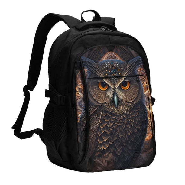 Balery Classical Style Brown Owl Mochila con carga USB para hombre y mujer - Mochila impermeable y antirrobo para laptop con puerto USB para viajes, trabajo