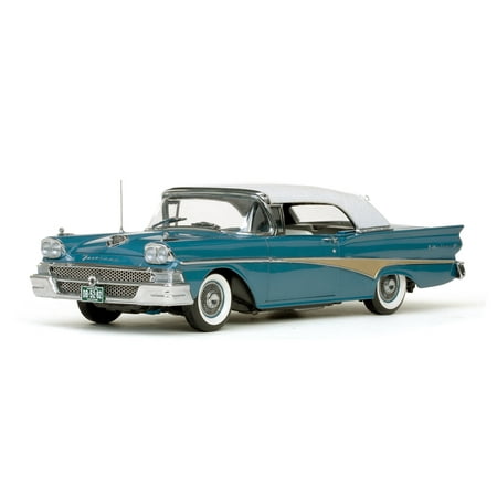 - 1958 Ford Fairlane 500 Closed Convertible Silverstone Blue / White 1/18 Diecast Car Model by Sunstar