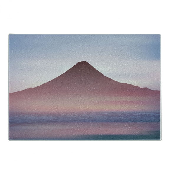 Mountain Cutting Board, Abstract Illustration of Hill and Sandy Beach Ocean Scenery Nature Sky Summer Sea, Decorative Tempered Glass Cutting and Serving Board, in 3 Sizes, by Ambesonne