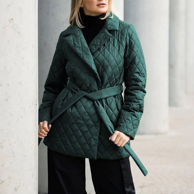 Puntoco Ropa de invierno para mujer, talla grande, abrigo de algodón de cuero con solapa cálida, chaqueta de manga larga Puntoco Puntoco-1