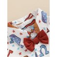 thumbnail image 6 of Suealasg Little Boy 4th of July Outfits Lapel Neck Short Sleeve Flag Print Tops with Bowtie + Elastic Waist Shorts 0-5 Years Toddler Kids Boys Gentleman Suit Clothes, 6 of 8