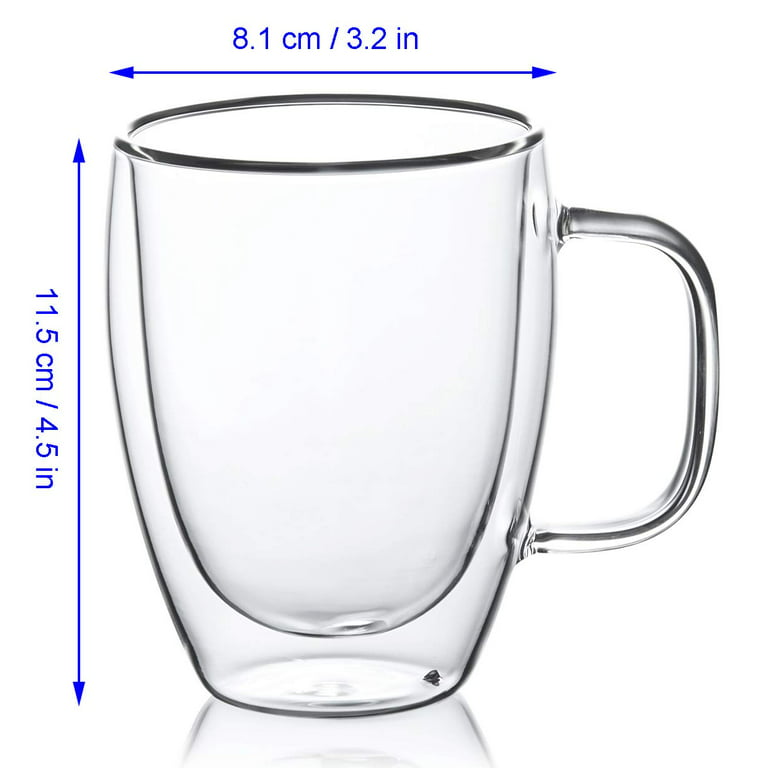 Glass Coffee Mugs with Handle Double Wall Crystal Tea Cups Tumbler for  Latte Milk Beer Juice Drinks Lead Free, Set of 2, Small