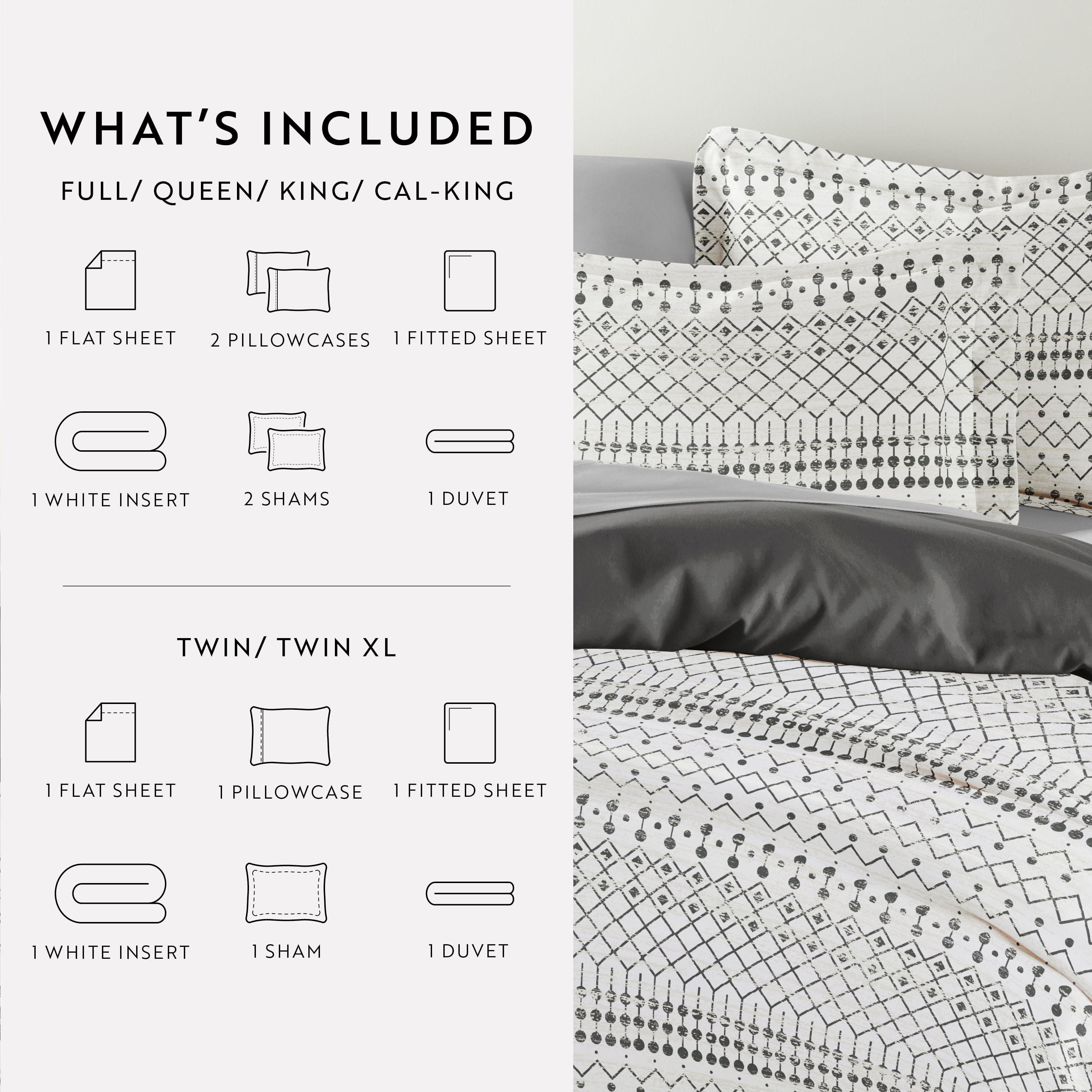 Noble Linens 8 Piece Patterned Duvet Bedding Bundle, Etched Gate Gray, King
