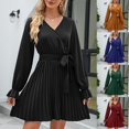thumbnail image 1 of Gspmoly Robes d'Été pour Femmes, Mode Femmes Robe à Manches Longues Couleur Unie Col en V Jupe Courte Robe Décontractée Robes de Cocktail Économies, 1 of 7